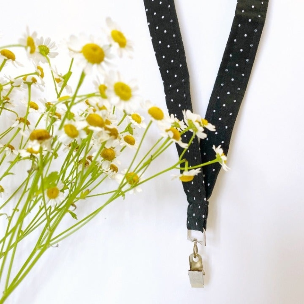 Black and White Polka Dot Cotton Lanyard